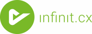 A green circle with a white checkmark-like symbol and the text infinit.cx in light green to the right on a black background. - RUF Beratung - Ihre Contact Center Berater